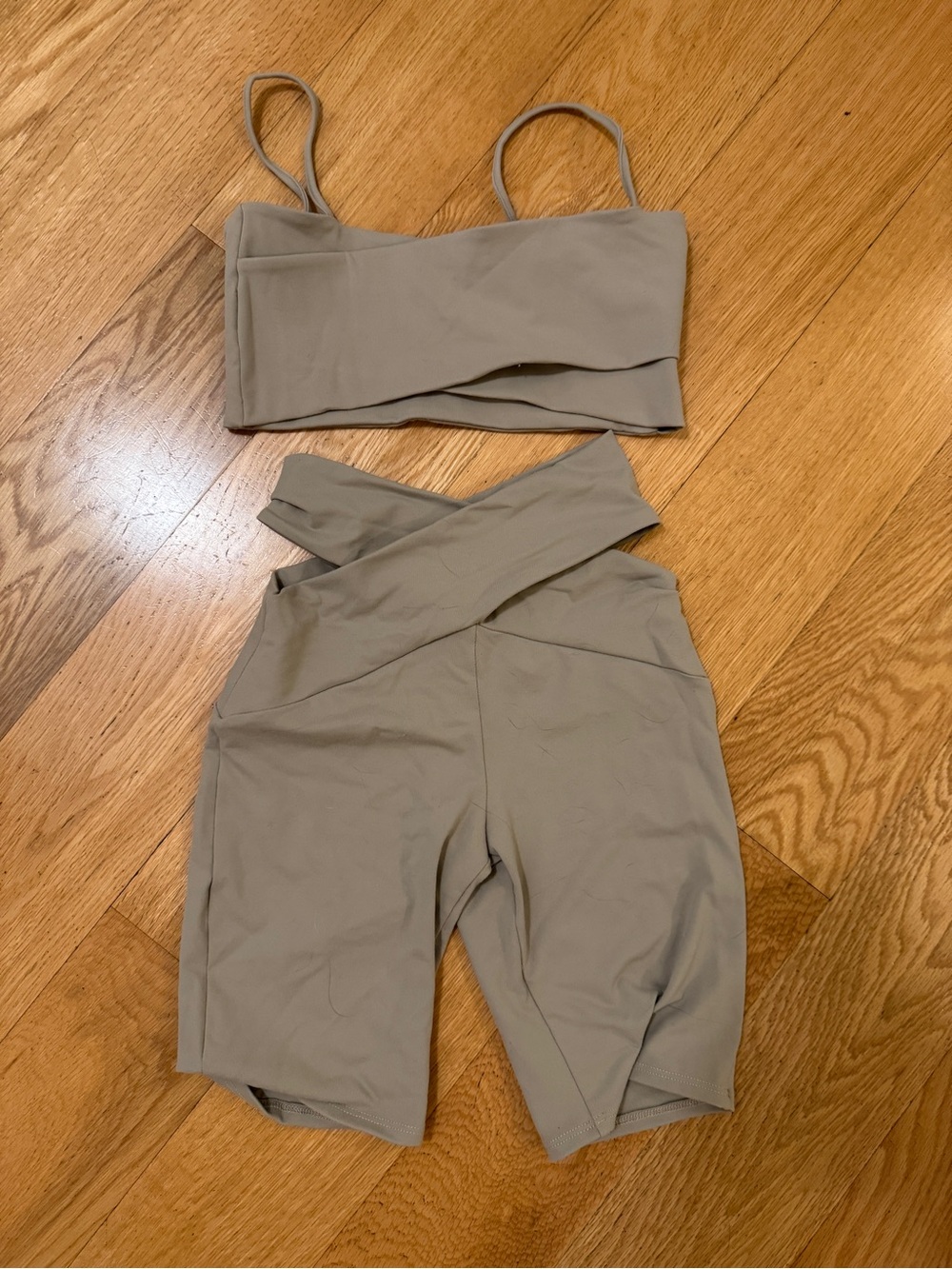 Live The Process Two-Piece Crisscross High-Waist Shorts Set in Sand dune